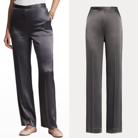 NWT|Polo Ralph Lauren Black Satin Double Face Straight Leg Pant, 2 - Picture 2 of 13